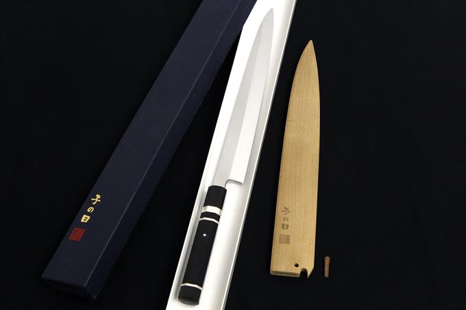 柳刃包丁 尺 本焼 ハイカーボン特殊鋼 両鏡面 銀三本巻 黒檀八角柄 目釘留 白鞘・箱付 O514-2E2B | 子の日 | 包丁-アキバ流通 柳刃包丁 尺 本焼 ハイカーボン特殊鋼 両鏡面 銀三本巻 黒檀八角柄 目釘留 白鞘・箱付 O514-2E2B | 子の日 | 包丁-アキバ流通
