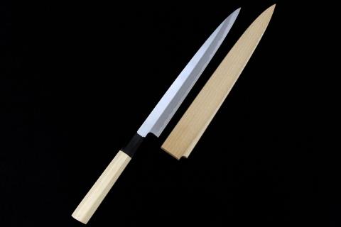 堺打刃物】蛸引 先丸 水本焼 白一鋼鏡面尺一包丁アイアンウッド水牛柄