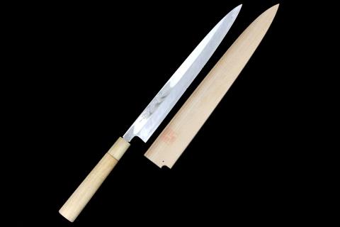 【研ぎ済】刀匠 一竿子忠綱 青鋼 柳刃 尺 刀匠 一竿子忠綱 作 水焼本焼 和包丁/刺身包丁/刃長約250mm 柳刃