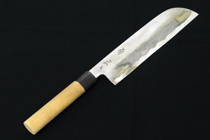 鎌型薄刃包丁 八寸 霞 上製 青鋼 水牛朴栗型柄 箱付 【O279】 | 有次