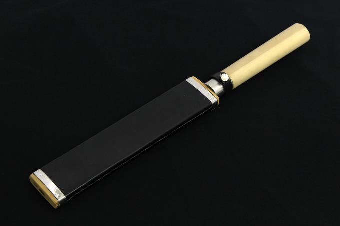 特注 剣鉈 270mm 青鋼 口金付朴丸柄 特注鞘付 【O378】 | 無銘 特注 剣鉈 270mm 青鋼 口金付朴丸柄 特注鞘付 【O378】 | 無銘
