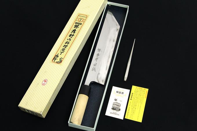 別誂 特上 鰻裂包丁 江戸裂 九寸 霞 白二鋼 水牛朴丸柄 目打ち 箱付 O336 堺孝行 包丁 アキバ流通