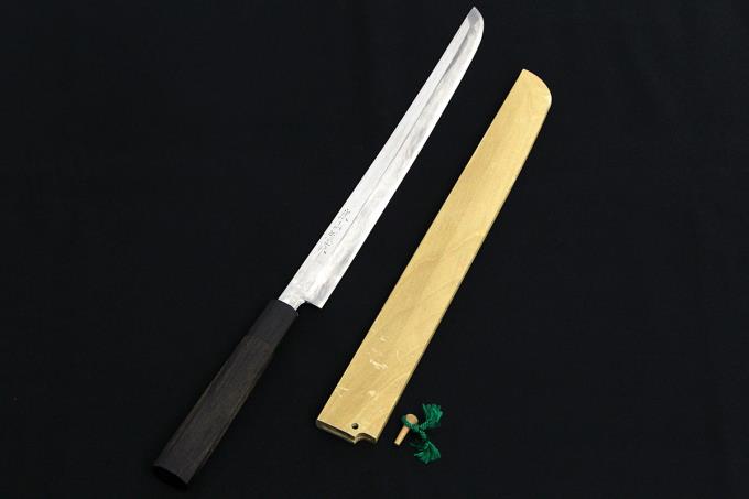 堺打刃物】切付 銀三鋼 鏡面 包丁 7寸 黒檀八角水牛柄