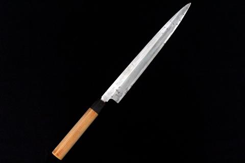 本焼 柳刃包丁 尺ニ 未使用品 特別作 柳刃包丁 尺一 325mm 本焼 水牛朴栗型柄 白鞘付 O652