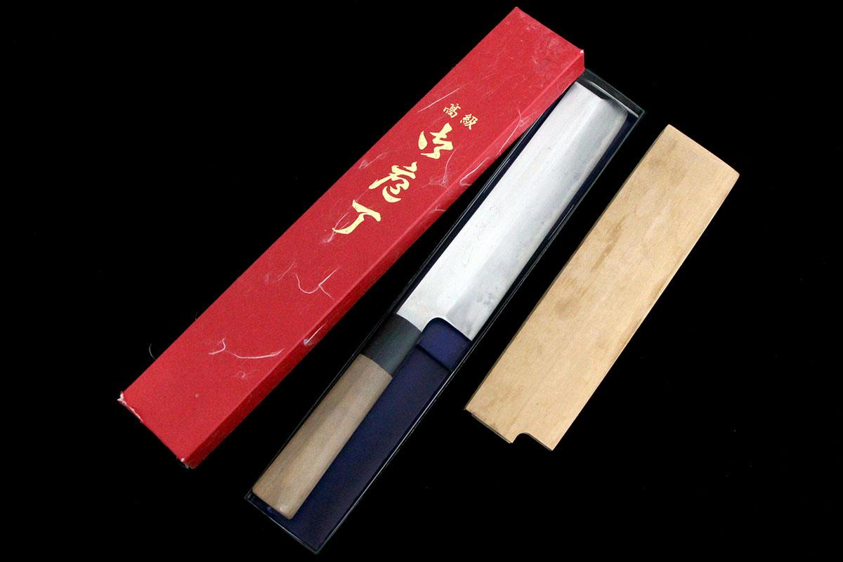 薄刃包丁 霞 七寸 白鋼 朴柄 白鞘 箱付 KN02-A7785-2L3A | 堺實光 
