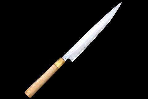 01475 包丁　マグロ包丁　玉鋼製　刃文綺麗　墨流し　切味抜群　未使用品 01475 包丁 マグロ包丁 玉鋼製 刃文綺麗 墨流し 切味抜群 未使用