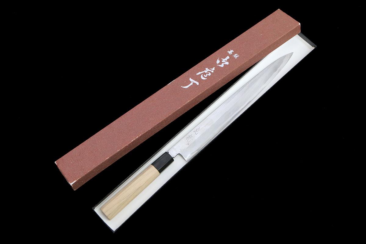 柳刃包丁 霞 尺 青鋼 本鍛錬 朴柄 箱付 KN02-B458-2L2A | 紀親 | 包丁