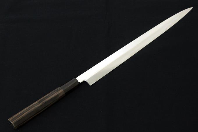 河豚引包丁 尺 粉鉄 本焼 鏡面 水牛黒檀八角柄 白鞘 箱付 O077 康之 包丁 アキバ流通