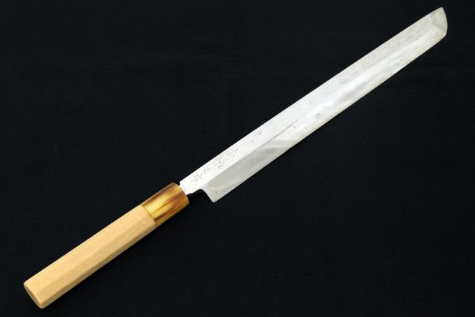 式包丁 一尺半 本焼 刃先鏡面 水牛朴八角柄 白鞘・真魚箸付 【O308