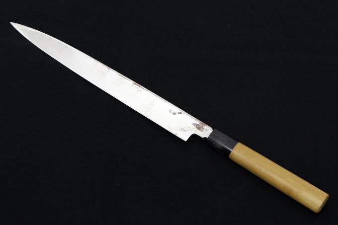 ー品販売  柳刃包丁 長直 | 【O377】 箱付 水牛朴栗型柄 特級 霞 九寸 複数作家