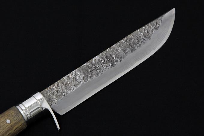 アウトドア その他 剣鉈 180mm 槌目ダマスカス ツバ付ハンドル 木鞘バンド付・箱付 【O519 