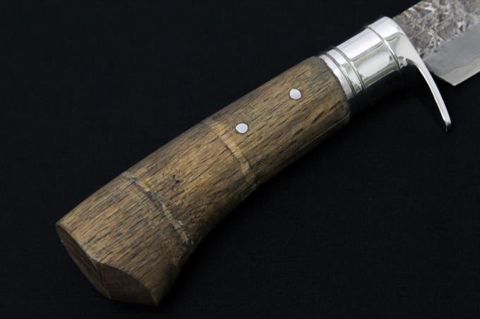 アウトドア その他 剣鉈 180mm 槌目ダマスカス ツバ付ハンドル 木鞘バンド付・箱付 【O519 