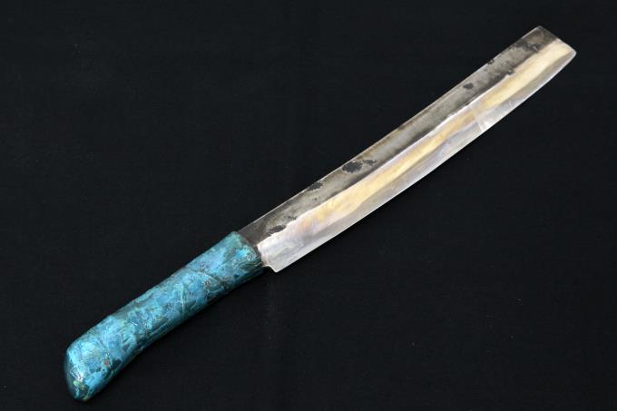 鉈 280mm 青塗装ハンドル 鞘付 【O521】 | 石賢 | 鉈-アキバ流通