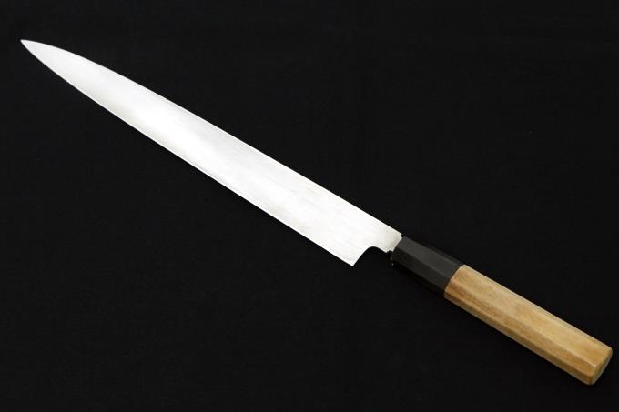 柳刃包丁 尺 本焼 鏡面 水牛朴八角柄 白鞘付 【O565】 | 長寿 | 包丁
