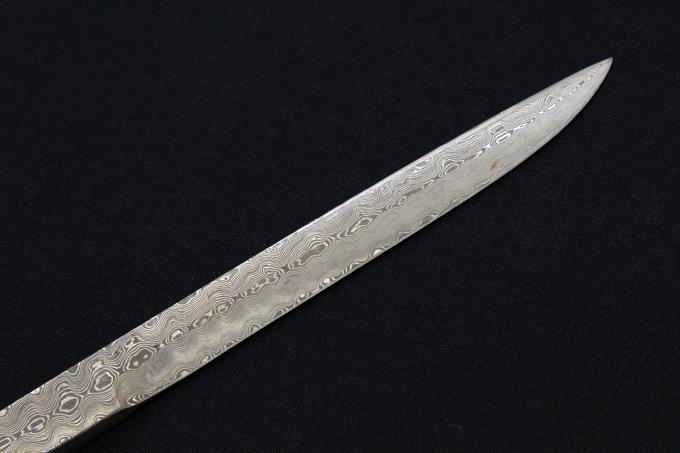 ニッケルダマスカスペーパーナイフ 全長214mm 木箱付 【O788 ニッケルダマスカスペーパーナイフ 全長214mm 木箱付 【O788
