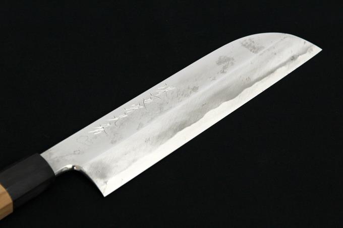 鎌型薄刃包丁 七寸 215mm 霞 白一鋼 水牛赤一位八角柄 箱付 O519-2E2A