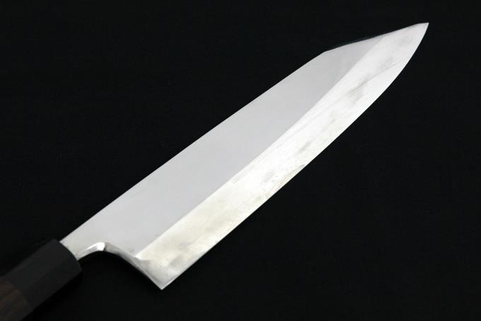 切付型出刃包丁 七寸 V金10号 本焼 鏡面 水牛黒檀八角柄 白鞘付