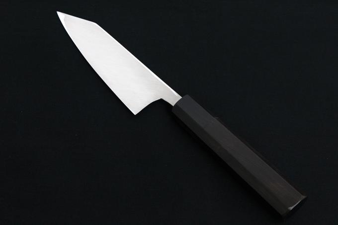 切付出刃包丁 四寸 115mm V金10号 本焼 鏡面 「感謝」銘切 水牛黒檀