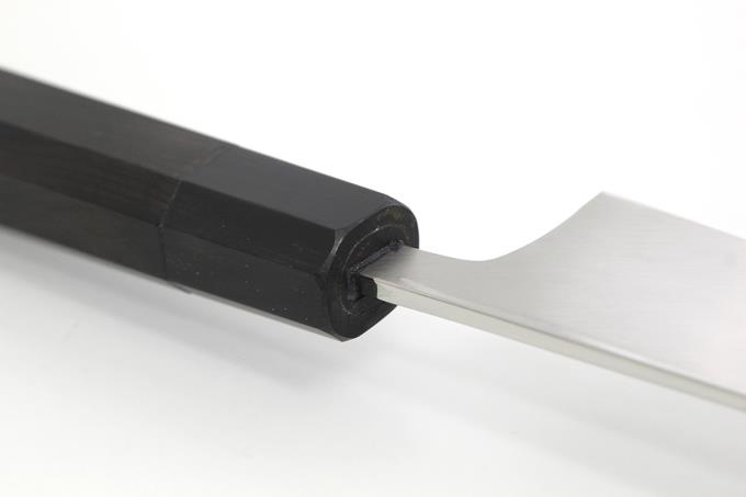 切付出刃包丁 四寸 115mm V金10号 本焼 鏡面 「感謝」銘切 水牛