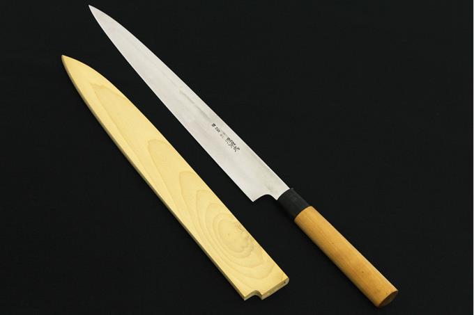 水野鍛錬所 柳刃包丁 尺一 339mm 本焼 鏡面 水牛朴栗型柄 白鞘・箱付 ...