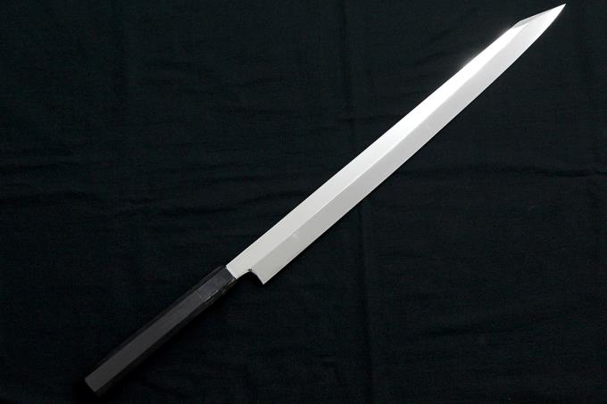 切付柳刃包丁 尺三半 409mm 本焼 V金10号 VG10 両鏡面 水牛黒檀八角柄