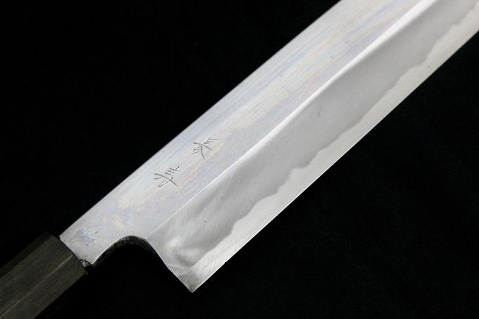 鎌形薄刃包丁 八寸 霞 純和鋼 水牛朴八角柄 白鞘付 O819-2L3B | 長寿