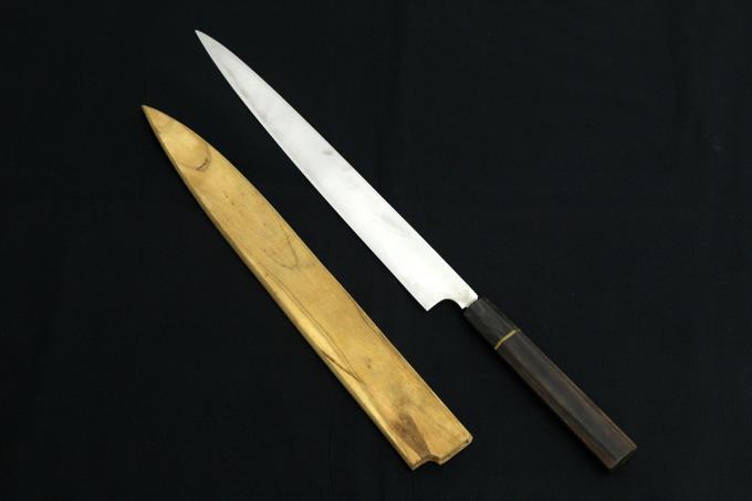 一期一会 刻印 柳刃包丁 尺一 本焼 水牛金巻黒檀八角柄 白鞘付 O839