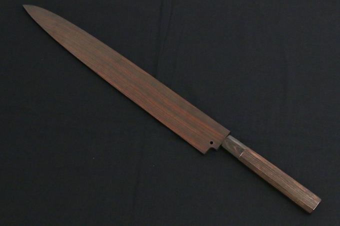 切付柳刃包丁 尺一 本焼 鏡面 水牛黒檀八角柄 黒檀鞘付 S2532 切付柳刃包丁 尺一 本焼 鏡面 水牛黒檀八角柄 黒檀鞘付 S2532