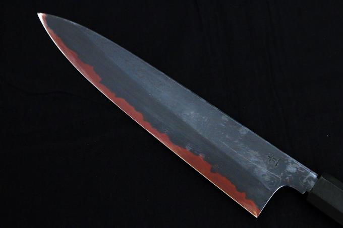 馬場刃物 和牛刀 洋包丁 240mm 黒染 青一鋼 ダマスカス 両刃 カスタム