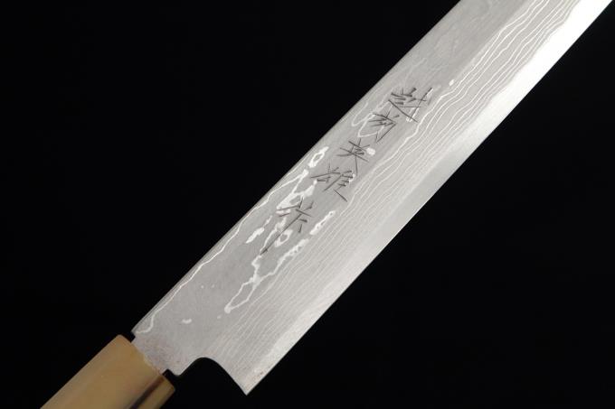 片刃包丁 三徳③ 北岡英雄作 （佑成 白ニ鋼 本霞 出刃包丁 朴柄