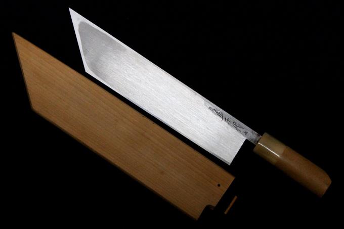 鰻裂包丁 江戸裂 八寸半 純日本鋼 青鋼 墨流し 水牛朴柄 白鞘付 λA2508