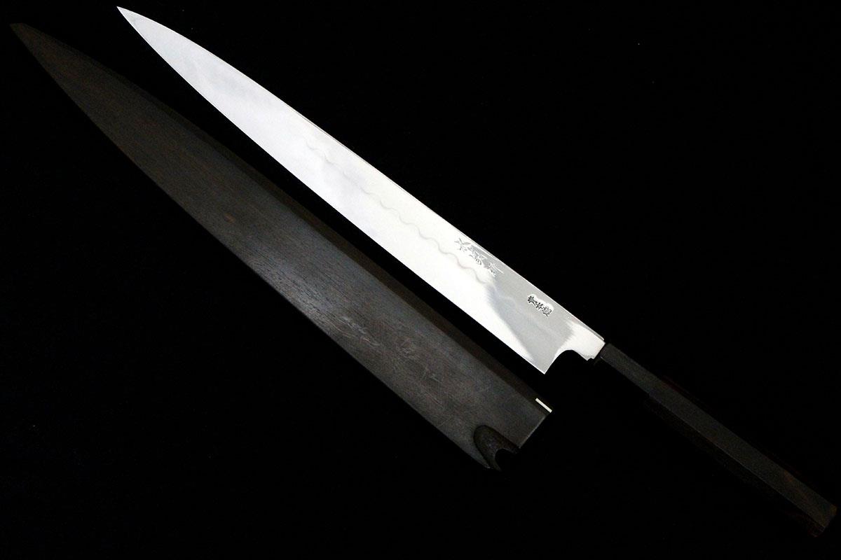 一鉄 柳刃包丁 尺一 本焼 青鋼 水鏡研 鏡面 鞘・箱付 λA4202-2L3A | 子