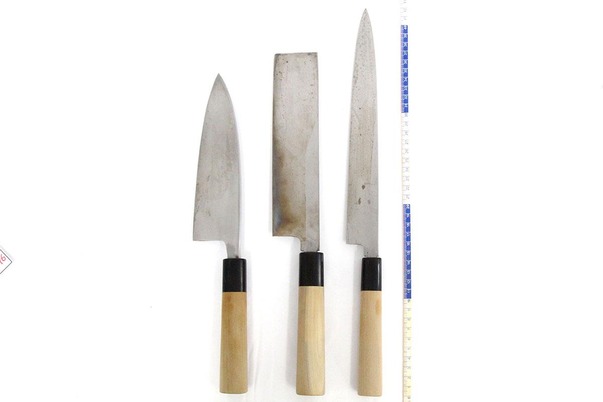 包丁6点セット 柳刃 出刃 薄刃 筋引 骨スキ 中華包丁 ケース付 λA4396 