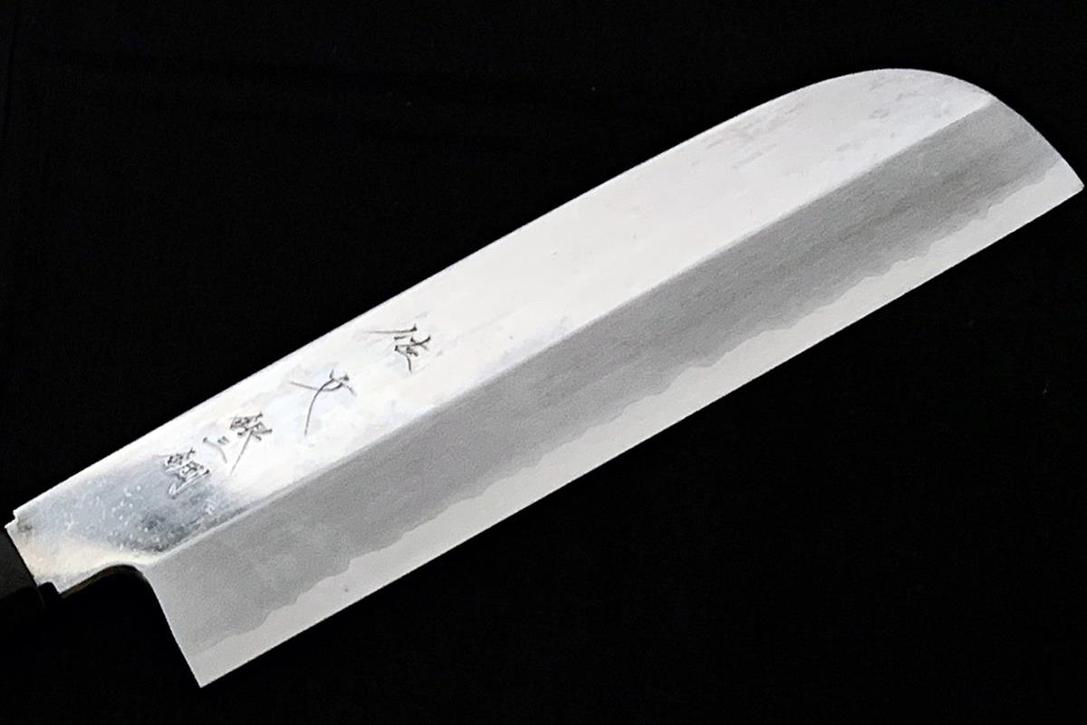 鎌型薄刃包丁 八寸 霞 銀三鋼 平鏡面 朴柄 λH2872-2L1B | 佐文