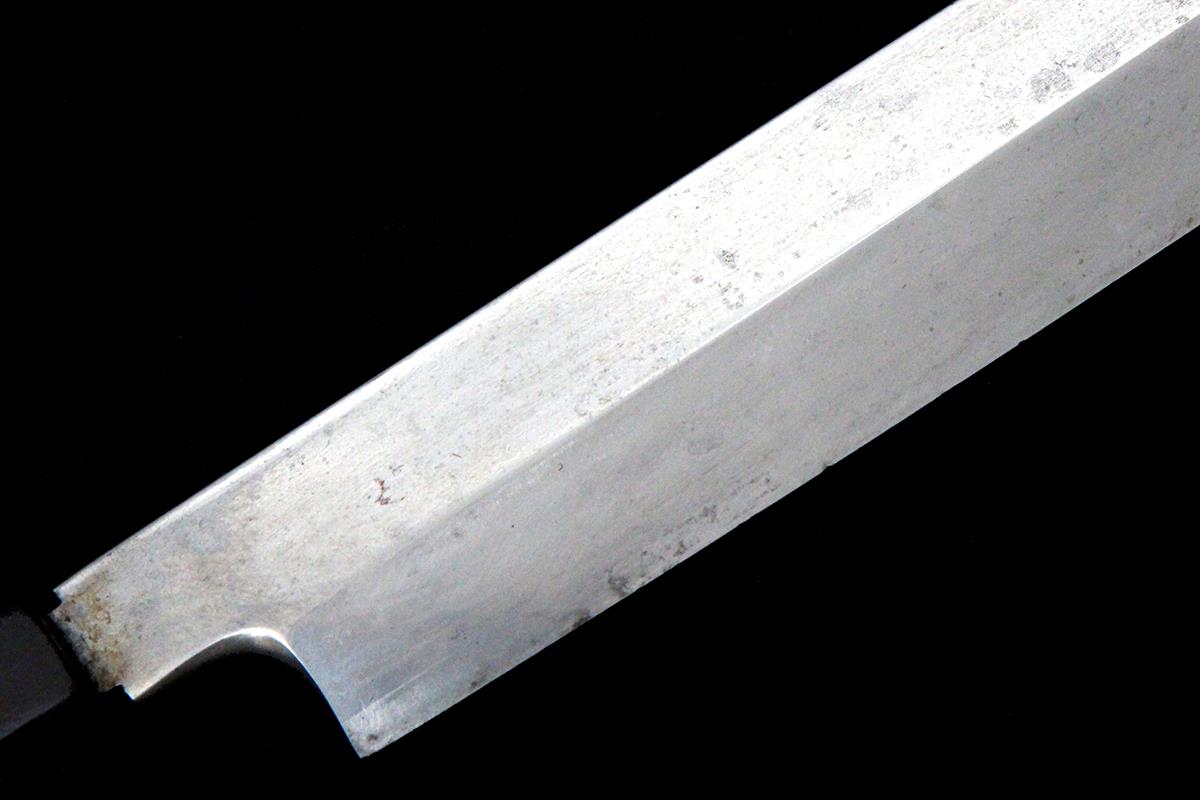 長寿 刃物。本焼 仙 仙刻印 先丸蛸引包丁 尺二 本焼 純和鋼 黒鞘付 λA6211-2L3D | 長寿