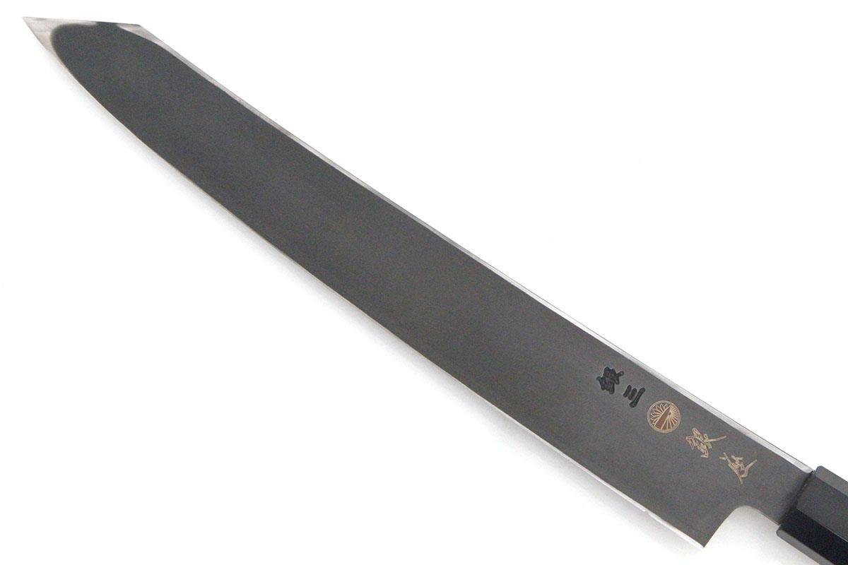 切付型柳刃包丁 霞 八寸 銀三 黒染 銀座 黒檀柄 箱付 KN02-A8363-2L2B