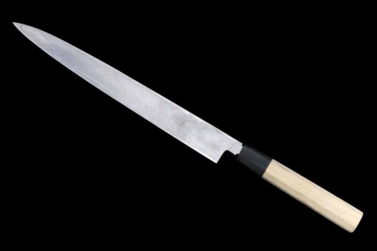 青二鋼　尺　切付柳刃包丁　訳あり 柳刃包丁 霞 尺 青鋼 本鍛錬 朴柄 箱付 KN02-B458-2L2A | 紀親